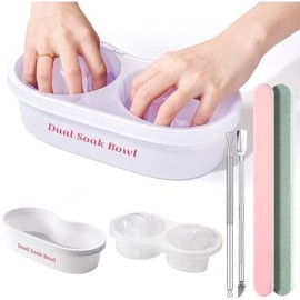 Dual  Soaking Bowl Acetone Proof: Soak Off Gel  Polish Dip Powder Remover Bowl- Cut the Soaking Time in Half Manicure Bowl for Salon Home (D2-White) - Color: D1-White for big hands