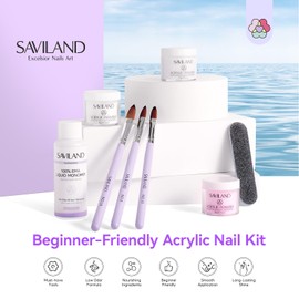 SAVILAND Essentials Acrylic Nail Kit for Beginners: 15g White Pink Clear Acrylic Powder and Liquid Set with #8/10/14 Brushes Forms & Manicure Tools for Extension 3D Carving Home DIY Nail Art Salon Use