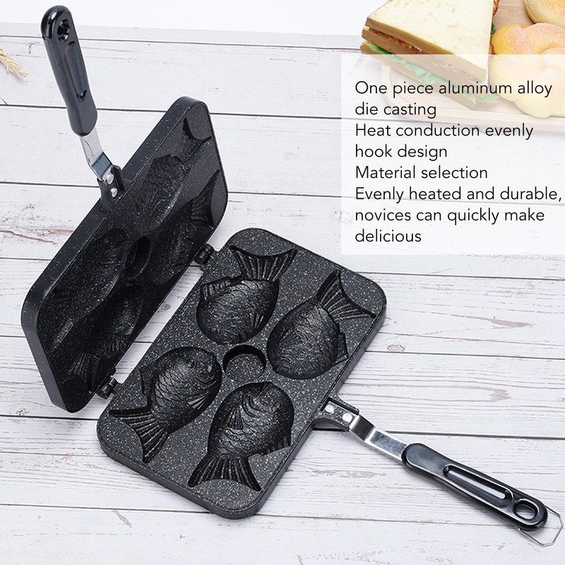 Taiyaki Frypan 4 Grids Non Stick Double Sided with Black