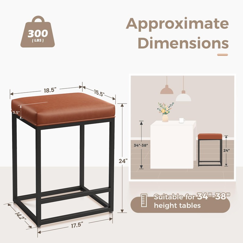 MAISON ARTS Counter Height 24" Bar Stools Set of 2
