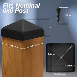 6x6 Pyramid Post Caps (4-Pack) – Stainless Steel, Matte Black – Fits 5.5 x 5.5 Wood Posts – Extended ¾" Lip, Tall Peak – Rustproof Fence or Deck Set – Screws Included