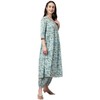 FIORRA Kurta acampanada de algodón puro con pantalón para mujer,