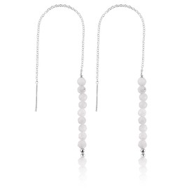 InfinitygemsArt White Moonstone Beaded Gemstone Threader Dainty Earring Pair - Natural Beads Crystal - Birthstone, Gift for her, Energy Healing Crystals Jewelry in Silver Plated, Every Day Wear Jewelry, Elegant Gift