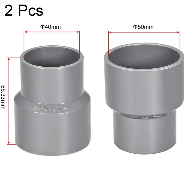 TOP-VIGOR 2Pcs PVC DWV Reducing Coupling, 40mm x 50mm Socket