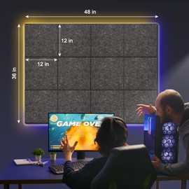 DOLLAR BOSS Large Cork Bulletin Board, 48"x36" Cork Board Wall Tiles 12 Packs 1/2" Thick Corkboards for Walls Self Adhesive Acoustic Panels Soundproof Pin Board with 60 Pushpins, Dark Grey