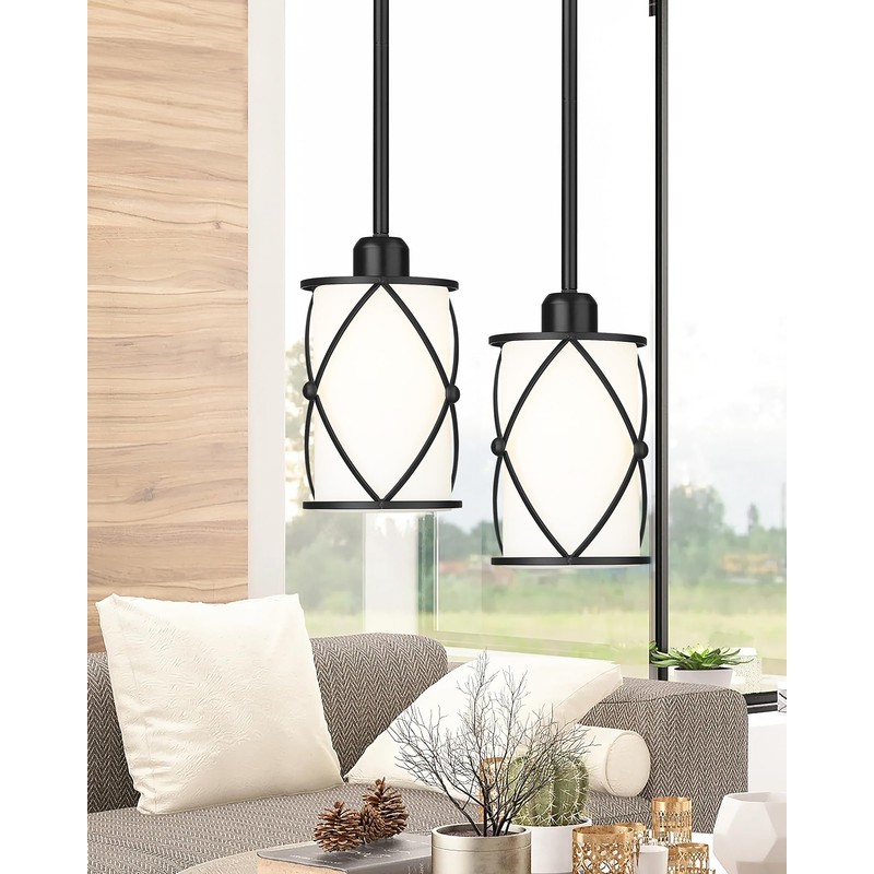Osimir Glass Pendant Lights Kitchen Island, 2 Pack Modern Black