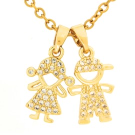 Collar de Niños Personalizable de Zirconia Color Dorado - Hijos - Chapa de oro Calidad Premium - REGALO IDEAL PARA MAMÁ - Detalle Especial para Mama - Dia de Las Madres - Elegantia Jewelry (Bright, 1 Niño y 1 Niña)