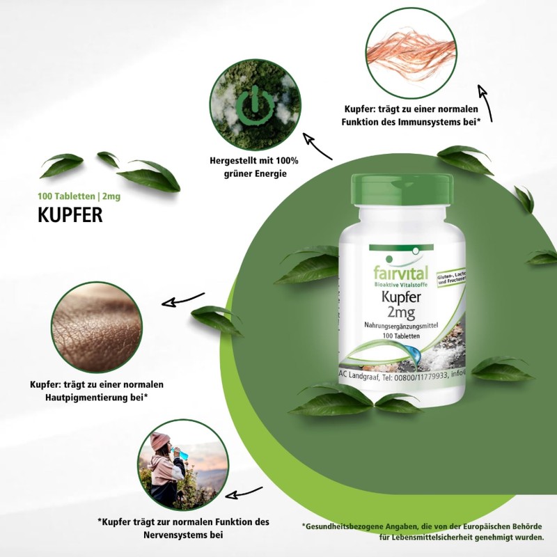 Fairvital | Kupfer Tabletten 2mg - HOCHDOSIERT - Nahrungsergänzungsmittel aus