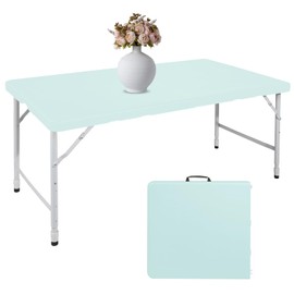 SculPong 4 FT Folding Table with Carry Handle, Portable Fold-in-Half Plastic Table, Rectangle Foldable Table for Indoor/Outdoor Blue