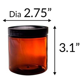 JUVITUS Amber 8 oz / 250 ml PET (BPA Free) Plastic Refillable Containers Jar (6 pack)