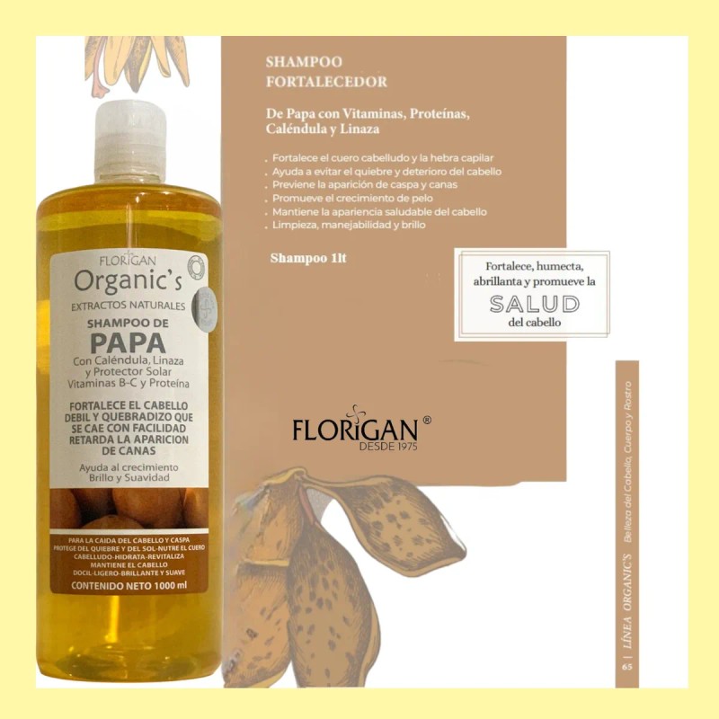 Shampoo Fortalecedor De Papa 1lt. Y Gel 500ml. Set Florigan