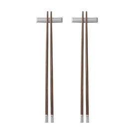 Georg Jensen Bernadotte Chopsticks - Manilkara Wood and Stainless Steel - Designed by Sigvard Bernadotte - Elegant Tableware Cutlery - Set of 2