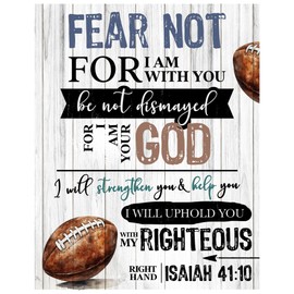 Christian Football Wall Art 11x14 - Scripture Sports Wall Decor for Boys Bedroom - Religious Inspirational Bible Verse Isaiah 41:10 - Decor for Boys - Football Decoration - Motivational Sports Quotes