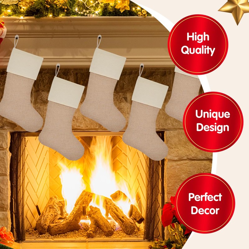 JOYIN 6 Pcs 18” Plain Burlap Christmas Stocking, Xmas Fireplace