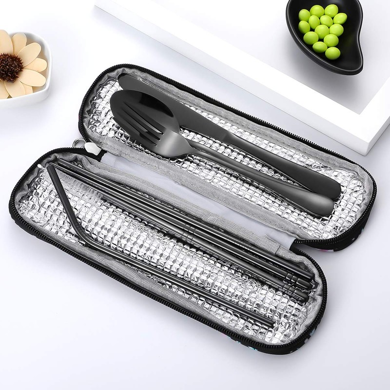 Travel Utensils,Reusable Silverware Set to Go Portable Cutlery Set with