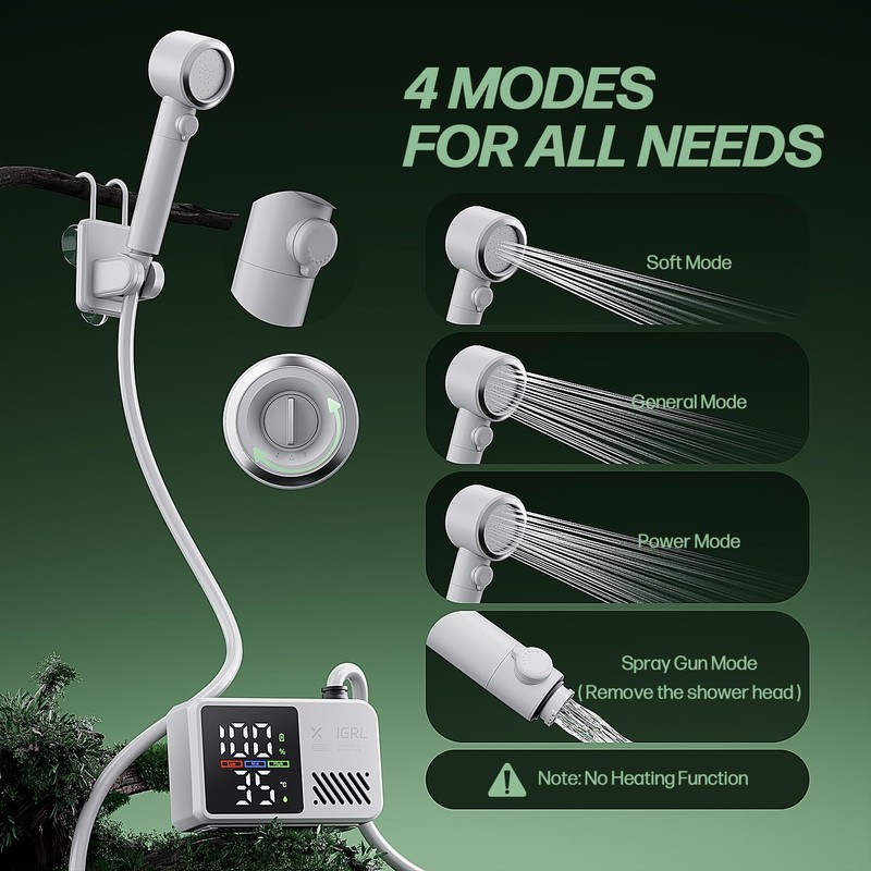 IGRL Portable Shower for Camping, Powerful 10L/Min Water Flow, Rechargeable