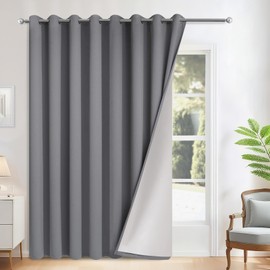 Yakamok Grey Room Darkening 100% Blackout Curtains Grommet Extra Wide Window Treatment with 2 Thick Layers-Gray Thermal Insulated Drape 1 Panel for Living Room Patio Door 100 by 84 Inches Length