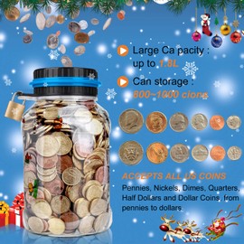 MOMMED Digital Money Box, Automatic counting money box for kids, Digital money counting jar with LCD display, Savings jar supports UK coins, Piggy Bank 1.8L Large Capacity