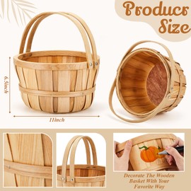 Marsui 10 Pcs Large Wooden Apple Basket 11 x 6.5'' Wicker Fruit Bushel Baskets with Handle for Garden Storage Organizing Farmers Personal or Commercial Use
