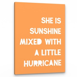 PHAMTE Girls Bedroom Wall Decor,She is Sunshine Mixed with a Little Hurricane Girls Room Wall Art,Sunshine Print Framed Canvas Painting Artwork for Room Bedroom Home Nursery Playroom（11x14 Inch）（Orange）