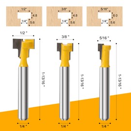 Yueqing Zhongji Keyhole router bit 1/4 shank-6.35MM Shank - 5/16 & 3/8 & 1/2 Inch Blade Diameter, 1/4 Inch Shank T track router bit T-slot bolts keyhole bit Keyhole Router Bit Set 3pcs