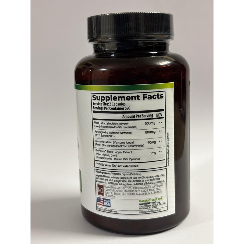 Maca Root, Ashwagandha Root Extract, Capsules for Men & Women