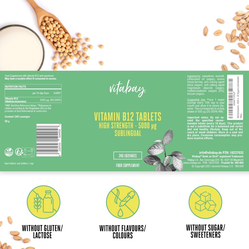 Vitabay Vitamin B12 5000mcg - 240 Vegan & Sublingual Vitamin