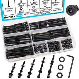 Bemaka 420PCS Black M3 Hex Socket Head Cap Screws, M3 x 30/35/40/45/50mm Metric Screws Bolts Nuts Washers Assortment Kit, 12.9 Grade Alloy Steel