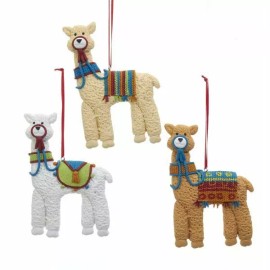 KURT ADLER SET OF 3 CLAYDOUGH 4.65" LLAMA CHRISTMAS ORNAMENTS T2509