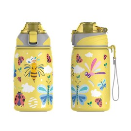 Fjbottle Kinder Trinkflasche Edelstahl 400ML - 1-Klick-Öffnung, BPA-Frei Auslaufsichere Thermo flasche, Kohlensäure geeignet Thermoskanne Jungen/Mädchen für Kindergarten, Schule, Reise