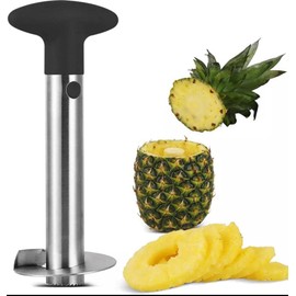 Royal Cuisine Pineapple Slicer Cutter Corer [3-in-1] for Diced Fruit Rings Stainless Steel Kitchen Tool with Anti Slip Handle Thicker Sharper Blade Gadget (Black)