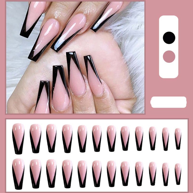 SINLOV 24 Pieces False Coffin Nails, Shiny Gradient Press on