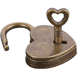 Lock Antique Brass Padlock with Key, Vintage Heart Shape Anti-Theft Mini Padlock Bag Travel Suitcase Luggage Box Case Key Keyed Padlocks
