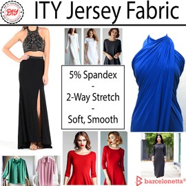 ITY Fabric | by The Yard | Jersey Spandex Knit Fabric | Stretchy | Anti-Wrinkle, Breathable | 60" Wide | Apparel, Dress, Top, Skirt (Black, 1 Yard)