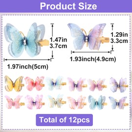 BEIQIYA 12pcs Butterfly Hair Clips, Non-Slip Organza Hairpins, Rhinestone Hair Barrettes Accessories for Women Thick Thin Fine Curly Straight Long Short Hairstyles