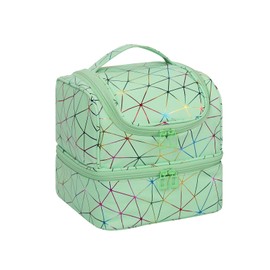 CUBETASTIC Nail Polish Organizer, Cute Nail Tech Organizers And Storage Bag Holds 45 Bottles & UV Nail Lamp, Compact Double-Layer Travel Nail Supplies Case for Nail Kit (Triangle Green, 27 Slots)