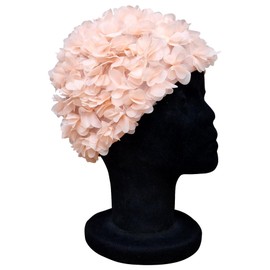 CHEX Women Floral Classic Retro 3D Floral Print Solid Color Elastic Vintage Swimming Cap One Size Adult (Light Peach)