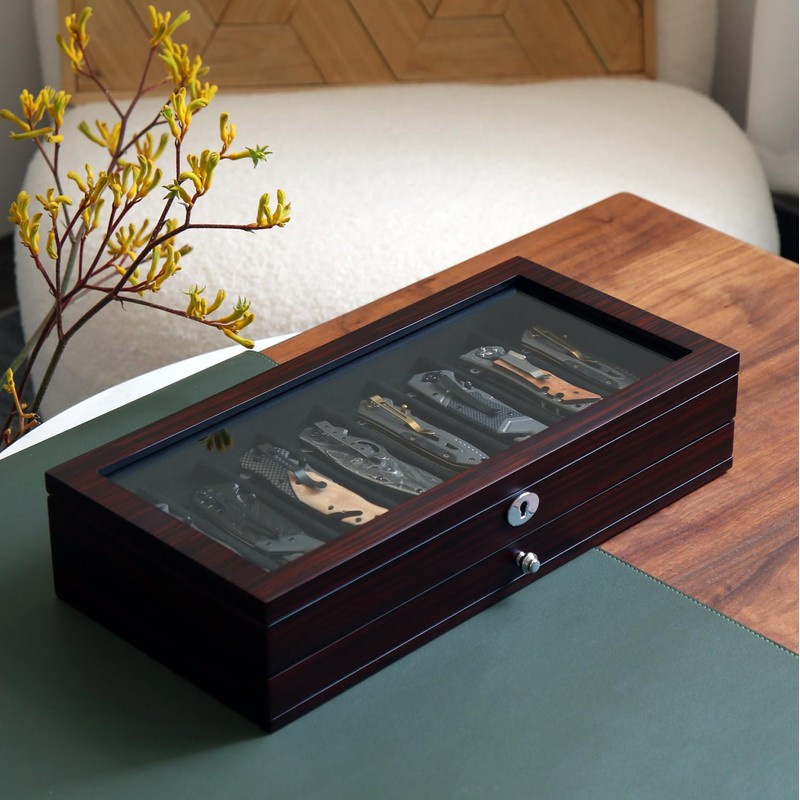 Bonaking Knife Display Case Two-Tier Pocket Knife Case Box Storage