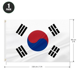 ASUNO South Korea Flag 90 x 150 cm, Polyester, Korean National Banner with 2 Brass Eyelets, Double-Sided, Bright Colours, Colour-Resistant, for Garden, Lawn, Patio