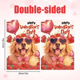 Golden Retriever Valentines Day Garden Flag, 18x12in Double Sided Valentine Dog Garden Flag Happy Valentines Day Yard Flag Valentine's Day Anniversary Outdoor Decorations for Garden Patio Lawn