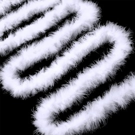 mzoLife 5 Pieces 2M Christmas Tree White Feather Ribbon 2M Christmas Tree Stripes Christmas Tree Wrap Garland Craft Decoration for Party Wedding