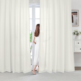 BellaHills Sheer Voile Curtain with Eyelets Transparent Curtain Eyelet Curtain Transparent Curtains for Bedroom Living Room 2 H 122 x W 140 cm Beige