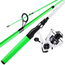 Sougayilang Fishing Rod and Reel Combo, Medium Fishing Pole with Spinning Reel Combo, 2-Piece Fishing Combo-Green-6' Spinning Rod and HJB2000 Spinning Reel