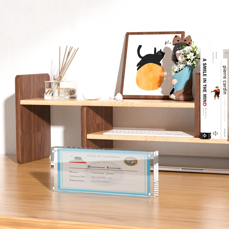 HOZE Acrylic Business License Frame - Desk/Table Top Display for