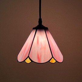COTOSS Tiffany Pendant Light Fixtures - Mini Dimmable Plug in Pink Stained Glass Swag Hanging Lamp for Dining Room Kitchen Island Bedroom Study Porch in Line Switch