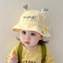 Baby Bucket Hat for Spring/Autumn, Cute Kids Fisherman Sun Hat for Boys and Girls Hat for 0-12 months, Head Circumference 40-46cm / Beige Avocado Drawstring Adjustable 3ea