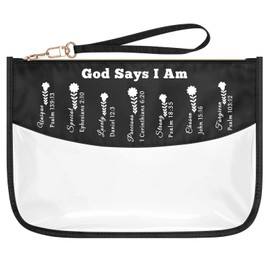 Christian Gifts for Women God Says You Are Makeup Bag Inspirational Religious Gift for Sister Friends Bestie Daughter Colleague Teacher Nurse Faith Based Gifts Clear Cosmetic Bag Travel Toiletry Pouch