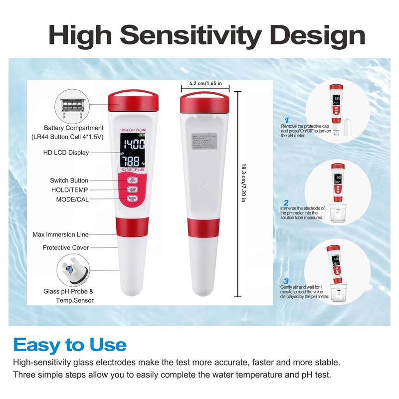 PH Meter, 4 in 1 PH EC TDS Temp Meter