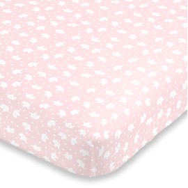 NoJo Super Soft Elephant Fitted Crib Sheet, Pink/White