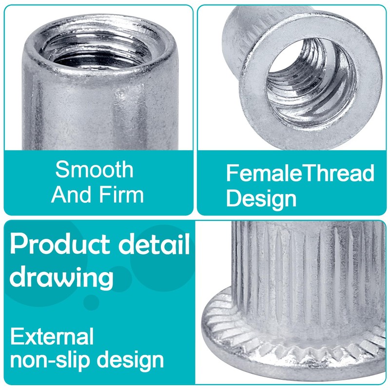 SmallCat 100 Pcs 1/4-20 Aluminum Rivet Nuts, Flange UNC Flat